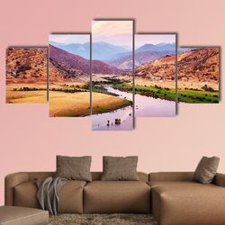 yosemite national park at purple sunset nature 5 pieces canvas wall art, large framed 5 panel canvas wall art