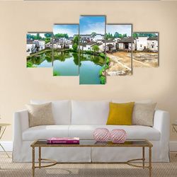 zhuge bagua village scenic area nature 5 pieces canvas wall art, large framed 5 panel canvas wall art