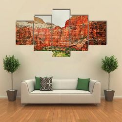 zion national park nature 5 pieces canvas wall art, large framed 5 panel canvas wall art