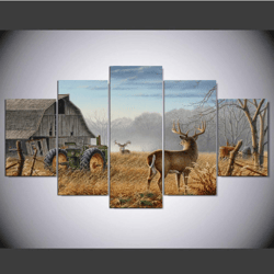 whitetail deer 2 animal 5 pieces canvas wall art, large framed 5 panel canvas wall art