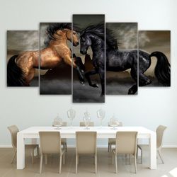 2 running horses 01 animal 5 pieces canvas wall art, large framed 5 panel canvas wall art
