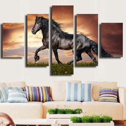 a brown horse animal 5 pieces canvas wall art, large framed 5 panel canvas wall art