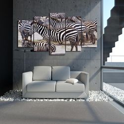 africa zebra landscape animal 5 pieces canvas wall art, large framed 5 panel canvas wall art