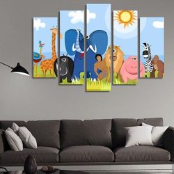 african animals nursery animal 5 pieces canvas wall art, large framed 5 panel canvas wall art
