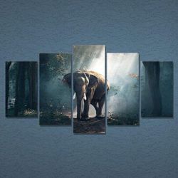 african elephant beautiful animal 5 pieces canvas wall art, large framed 5 panel canvas wall art