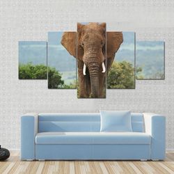 african elephant in addo elephant park animal 5 pieces canvas wall art, large framed 5 panel canvas wall art