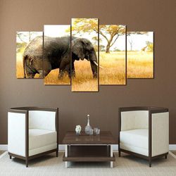 african elephant safari tree 11 animal 5 pieces canvas wall art, large framed 5 panel canvas wall art