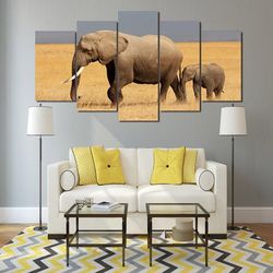 african elephants 10 animal 5 pieces canvas wall art, large framed 5 panel canvas wall art