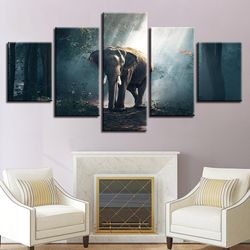 african forest elephant animal 5 pieces canvas wall art, large framed 5 panel canvas wall art