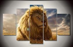 african lion animal 5 pieces canvas wall art, large framed 5 panel canvas wall art