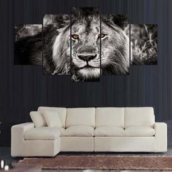 african lion king of beast animal 5 pieces canvas wall art, large framed 5 panel canvas wall art