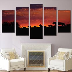 african sunset animal 5 pieces canvas wall art, large framed 5 panel canvas wall art