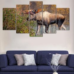 animal deer walking landscape animal 5 pieces canvas wall art, large framed 5 panel canvas wall art