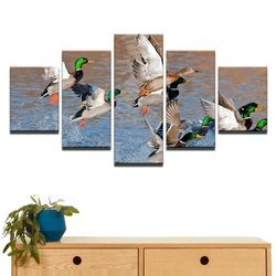 animal duck hunting landscape animal 5 pieces canvas wall art, large framed 5 panel canvas wall art