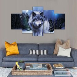 arctic wolf animal 5 pieces canvas wall art, large framed 5 panel canvas wall art