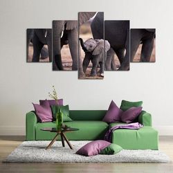 baby elephant animal 5 pieces canvas wall art, large framed 5 panel canvas wall art