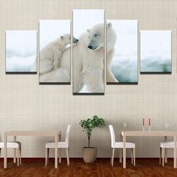 baby polar bears animal 5 pieces canvas wall art, large framed 5 panel canvas wall art