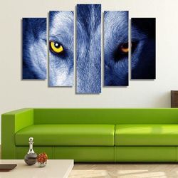 beautiful eyes of a wild wolf animal 5 pieces canvas wall art, large framed 5 panel canvas wall art