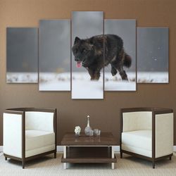 black wolf animal 5 pieces canvas wall art, large framed 5 panel canvas wall art