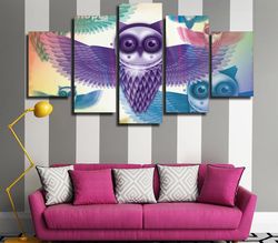 cartoon animal owl abstract 5 pieces canvas wall art, large framed 5 panel canvas wall art