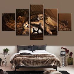 cartoon comic lions animal 5 pieces canvas wall art, large framed 5 panel canvas wall art