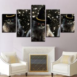 cats with a hat abstract animal 5 pieces canvas wall art, large framed 5 panel canvas wall art