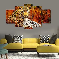 cheetah in red woods animal 5 pieces canvas wall art, large framed 5 panel canvas wall art