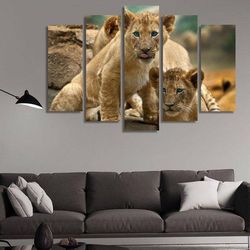 cute baby tiger animal 5 pieces canvas wall art, large framed 5 panel canvas wall art