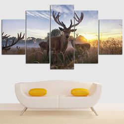 deer mom and baby animal 5 pieces canvas wall art, large framed 5 panel canvas wall art