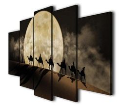 desert moon camels animal 5 pieces canvas wall art, large framed 5 panel canvas wall art