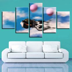 dog and balloons animal 5 pieces canvas wall art, large framed 5 panel canvas wall art