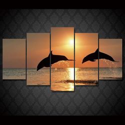 dolphin ocean seascape animal 5 pieces canvas wall art, large framed 5 panel canvas wall art