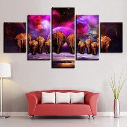 elephant family elephant abstract animal 5 pieces canvas wall art, large framed 5 panel canvas wall art