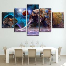 elephant galaxy abstract animal 5 pieces canvas wall art, large framed 5 panel canvas wall art