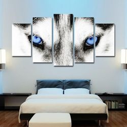 eyes of the arctic wolf abstract animal 5 pieces canvas wall art, large framed 5 panel canvas wall art