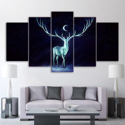 fantasy animal deer abstract 5 pieces canvas wall art, large framed 5 panel canvas wall art