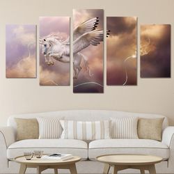 fantasy art unicorn pegasus abstract animal 5 pieces canvas wall art, large framed 5 panel canvas wall art