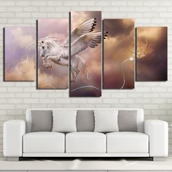 fantasy art unicorn pegasus animal 5 pieces canvas wall art, large framed 5 panel canvas wall art