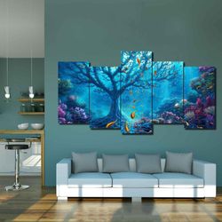 fantasy sea underwater animals ocean 5 pieces canvas wall art, large framed 5 panel canvas wall art