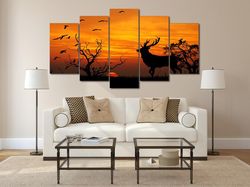 fantasy sunset animal 5 pieces canvas wall art, large framed 5 panel canvas wall art