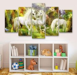fantasy unicorns animal 5 pieces canvas wall art, large framed 5 panel canvas wall art