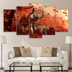 far cry 4 forest game elephant tiger animal 5 pieces canvas wall art, large framed 5 panel canvas wall art