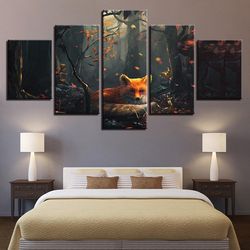 fashion forest animal fox abstract animal 5 pieces canvas wall art, large framed 5 panel canvas wall art