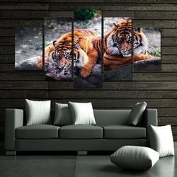 feasting tigers animal 5 pieces canvas wall art, large framed 5 panel canvas wall art