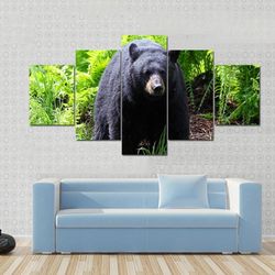 female black bear animal 5 pieces canvas wall art, large framed 5 panel canvas wall art