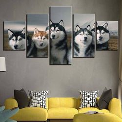 five wolf animal 5 pieces canvas wall art, large framed 5 panel canvas wall art