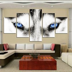 blue eyes wolf wolves wolf animal 5 pieces canvas wall art, large framed 5 panel canvas wall art