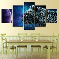 galaxy leopard canvas decor leopard animal 5 pieces canvas wall art, large framed 5 panel canvas wall art