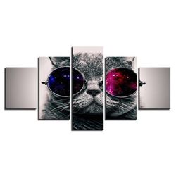 glasses cat 02 animal 5 pieces canvas wall art, large framed 5 panel canvas wall art