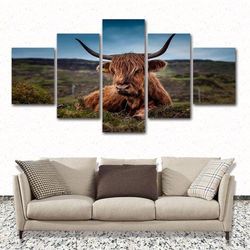 grassland cow canvas set cow wall decor ox home decoration farm animal 5 pieces canvas wall art, large framed 5 panel ca